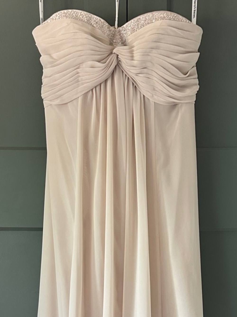 David's Bridal Strapless Nude Chiffon Gown